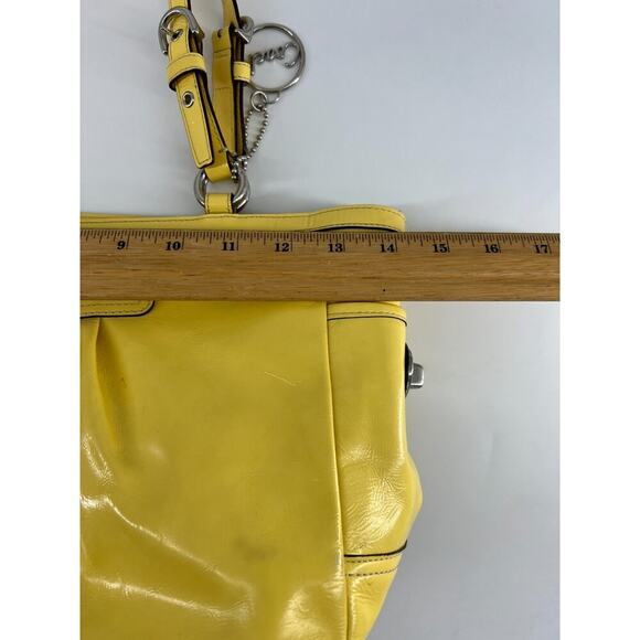 Coach Purse Canary Yellow Patent Leather Tote Shoulder Bag Designer Authentic - Picture 6 of 12